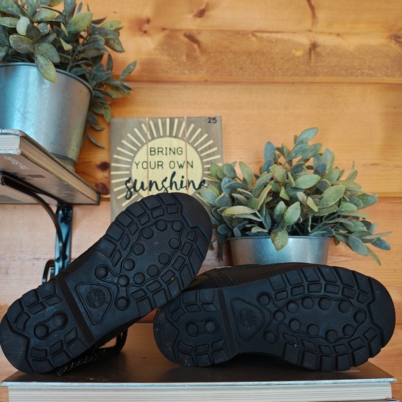 Timberland Black Orange Trim Leather Boots Walking Shoes Toddler size 9/US 26/EU - Picture 8 of 11